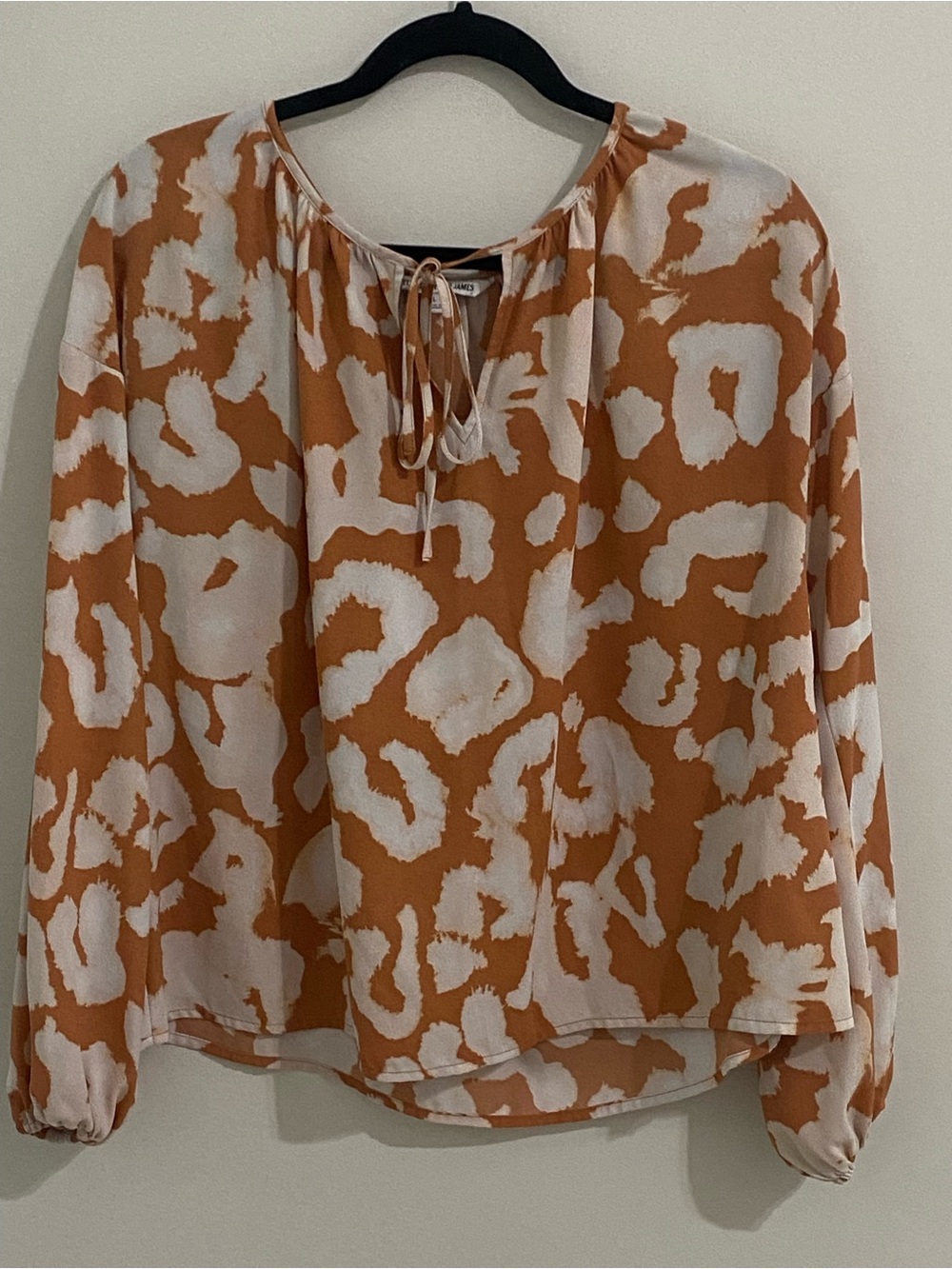 Elizabeth and James Rust and Cream Printed Tie-Neck Blouse